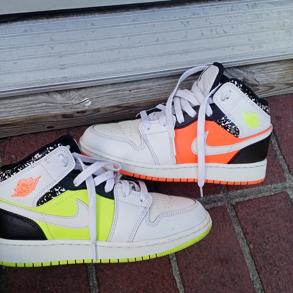Jordan Kids Sneakers in White, Orange, and Neon Green